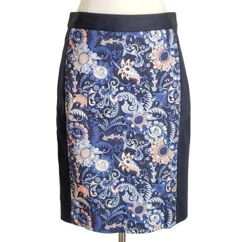 NWOT Club Monaco Navy Blue & Peach Floral & Paisley Pencil Skirt- Size 4